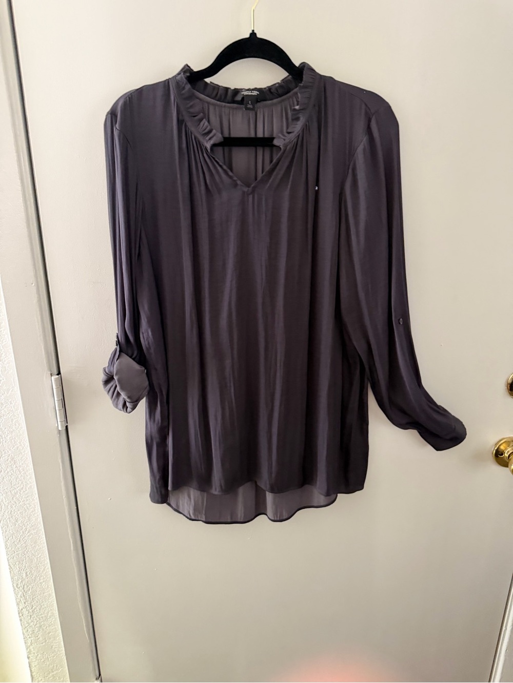 Simply Vera Vera Wang Charcoal Ruffle-Neck Blouse